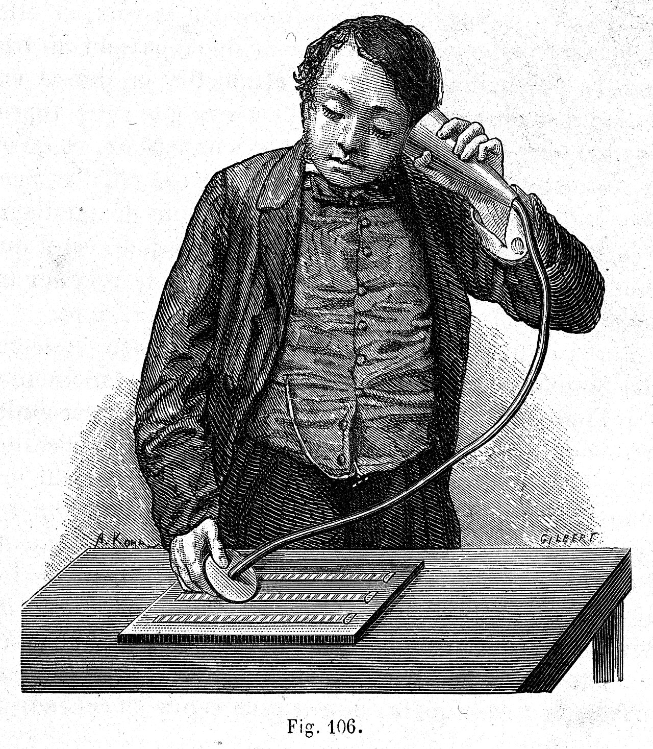vinyl record player (foto: Armand Kohl (1845-1897) and Gilbert(?) / Public domain, Wikimedia Commons)