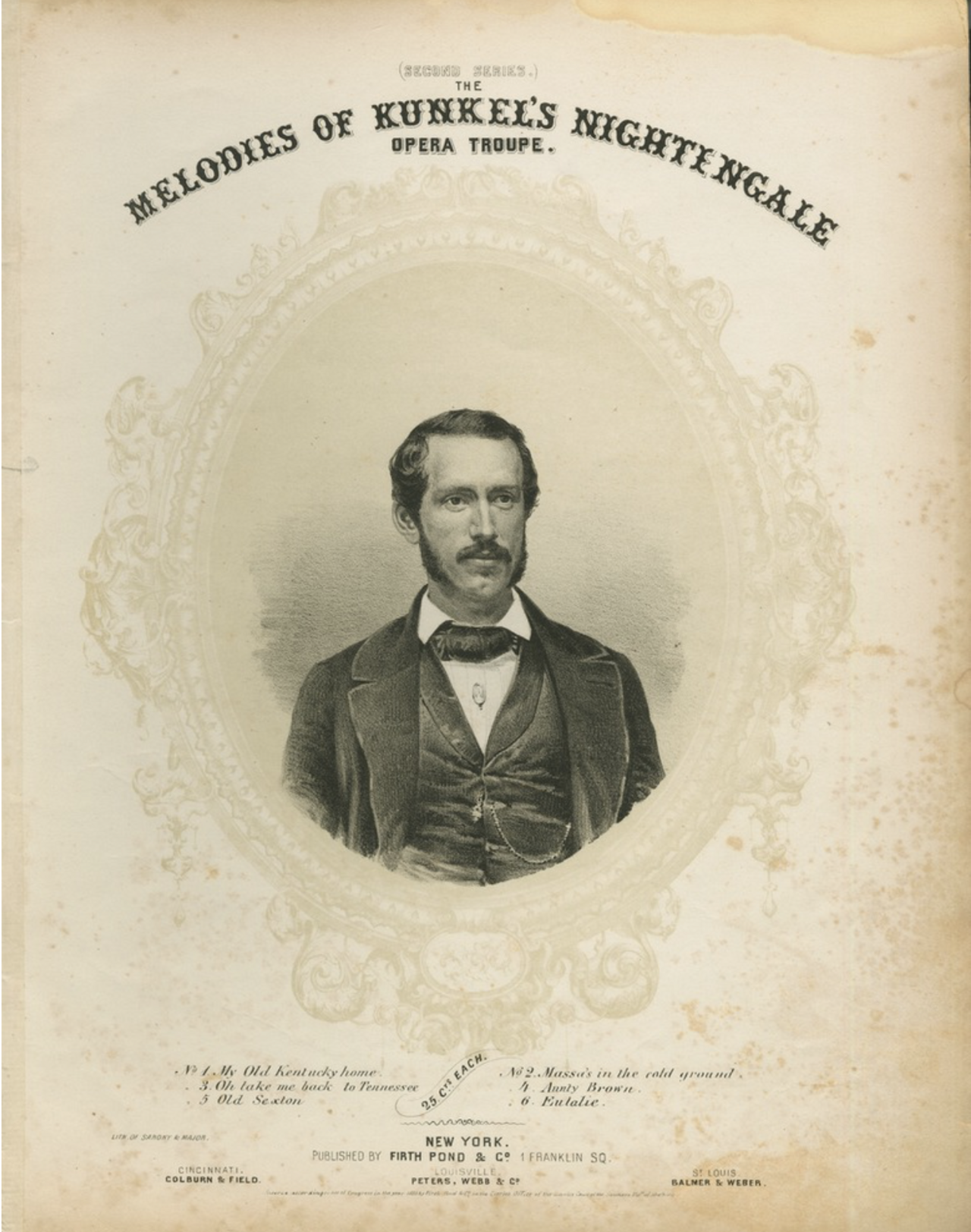 sheet music (foto: George Kunkel, performer; Charles H. Chandler, composer; Sarony, Major & Knapp Lithographer Company;  Quidor Engvraver / Public domain, Wikimedia Commons)